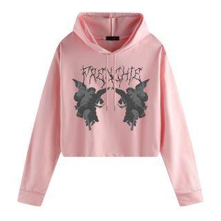 Angles Print Cropped Hoodie