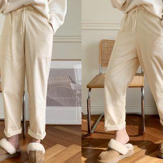 Drawstring Wide-leg Pants Cream - One Size