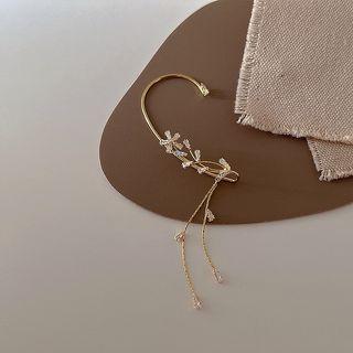Leaf Rhinestone Alloy Cuff Earring 1pc - Gold - One Size