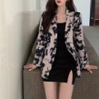 Printed Blazer / Spagehtti Strap Mini Dress