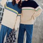 Couple Matching Mock Neck Color Block Sweater