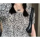 Puff-sleeve Leopard Dress As Shown In Figure - One Size