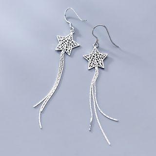 925 Sterling Silver Star Fringed Earring 1 Pair - Silver - One Size