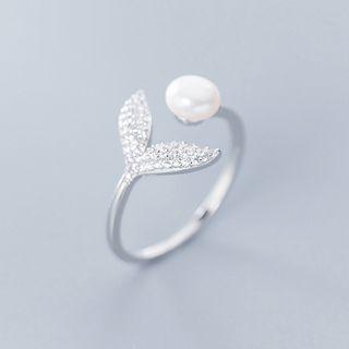 925 Sterling Silver Rhinestone Whale Tail Fap Open Ring