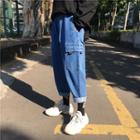 Elastic-waist Pocketed Harem Jeans