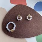 Flower Alloy Faux Pearl Earring / Ring