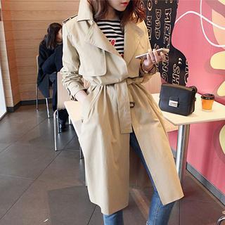Hidden-button Trench Coat With Belt
