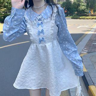 Sleeveless Bow Jacquard Jumper Dress