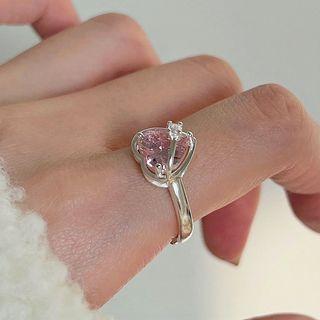 Rhinestone Heart Ring J2757 - Silver - One Size