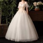 Cold Shoulder Floral Applique A-line Wedding Gown