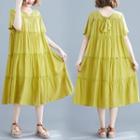 Tie-back Short-sleeve Midi Dress Yellow - One Size