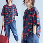 Cherry Print Elbow Sleeve T-shirt