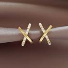 Cross Rhinestone Alloy Earring 1 Pair - Stud Earring - Silver Needle -gold - One Size