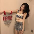 Lettering Knit Cropped Camisole Top