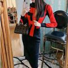 Two-tone Zip-up Sheath Knit Dress