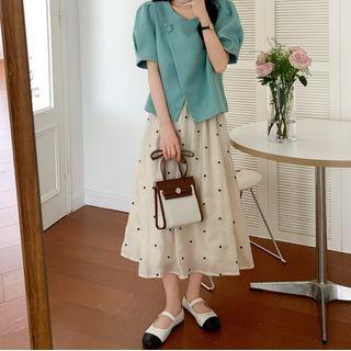 Short-sleeve Wrapped Blouse / A-line Skirt / Set