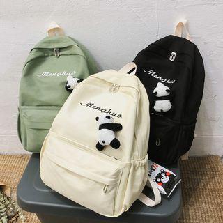 Panda Brooch Letter Embroidered Canvas Backpack