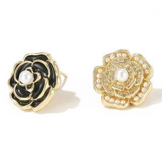 Flower Faux Pearl Rhinestone Earring
