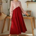 Heart-print Long-sleeve Midi A-line Dress