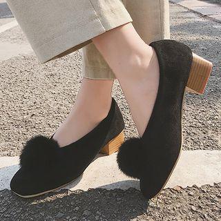 Pom Pom Chunky Heel Pumps