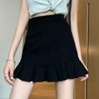 Black High-waist A-line Fish Tail Miniskirt