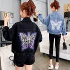 Butterfly Print Denim Jacket