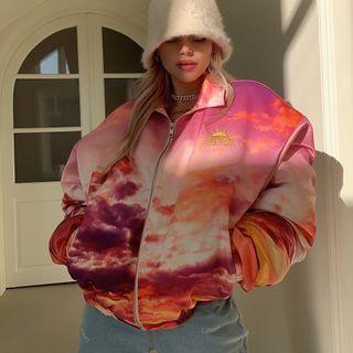 Couple Printed Quilted Jacket Pink - One Size