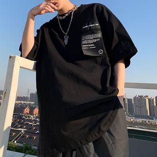 Elbow-sleeve Lettering Applique T-shirt