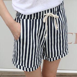 Turnup-hem Striped Shorts