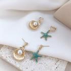 Non-matching Faux Pearl Shell Starfish Dangle Earring