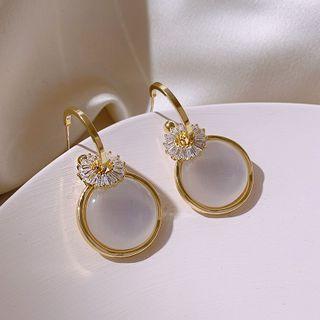 Rhinestone Cat Eye Stone Disc Dangle Earring 1 Pair - Gold - One Size