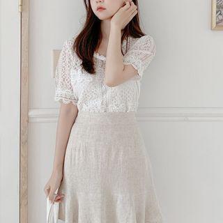 Set Of 2: Short-sleeve Top + Mini Ruffle Skirt