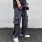 Drawstring Plain Double-breasted Wide-leg Pants