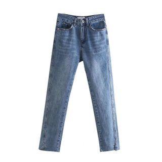 Fluffy Slit Straight-leg Jeans