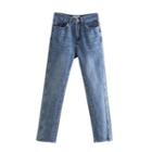 Fluffy Slit Straight-leg Jeans