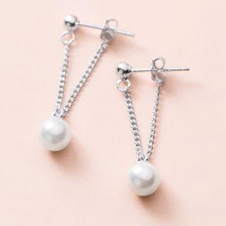 Faux Pearl Drop Earring 1 Pair - S925 Silver Stud - Silver - One Size