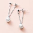 Faux Pearl Drop Earring 1 Pair - S925 Silver Stud - Silver - One Size