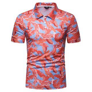 Leaf Printed Short-sleeve Polo Shirt