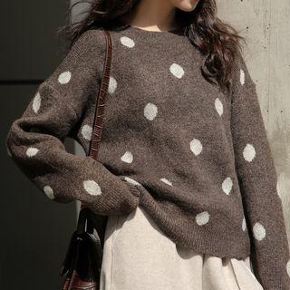 Long-sleeve Dotted Loose-fit Knit Top