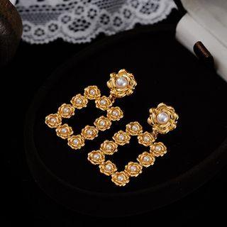 Genuine Pearl Floral Drop Earring 1 Pair - Gold - One Size
