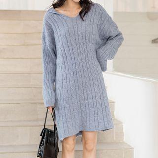 Long-sleeve Hooded Mini Knit Dress