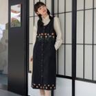 Floral Embroidered Denim Midi A-line Overall Dress
