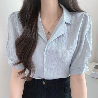 Short-sleeve Lapel Notch Blouse
