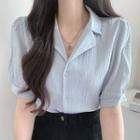 Short-sleeve Lapel Notch Blouse