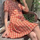 Double-breasted Gingham Short-sleeve Dress