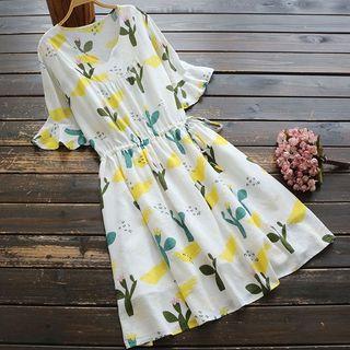 Cactus Print Short-sleeve A-line Dress
