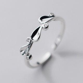 925 Sterling Silver Rhinestone Leaf Ring As Shown In Figure - One Size