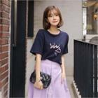 Short-sleeve Beaded Printed T-shirt