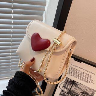 Faux Leather Flap Heart Buckle Crossbody Bag