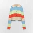 Collared Color Block Button-up Knit Top